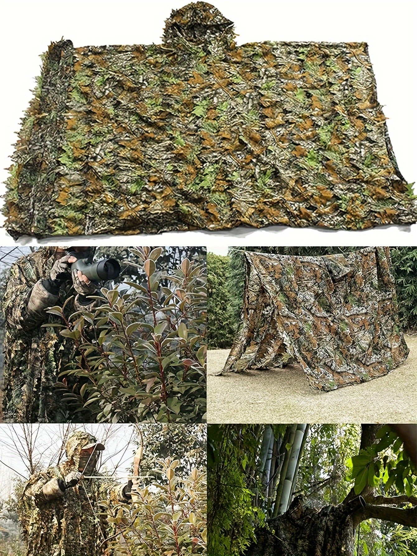 Poncho Camouflage 3D à Capuche – Survie, Chasse et Activités Outdoor
