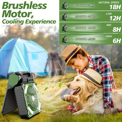 Ventilateur de Camping Solaire Rechargeable – Ventilation Portable avec LED et Power Bank