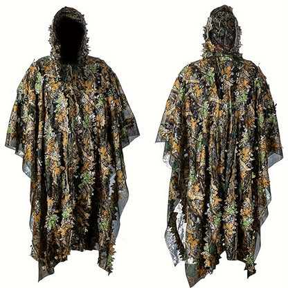 Poncho Camouflage 3D à Capuche – Survie, Chasse et Activités Outdoor