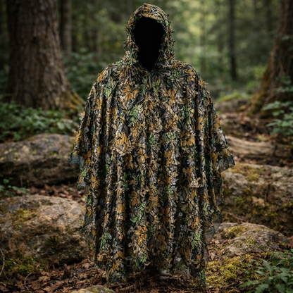 Poncho Camouflage 3D à Capuche – Survie, Chasse et Activités Outdoor
