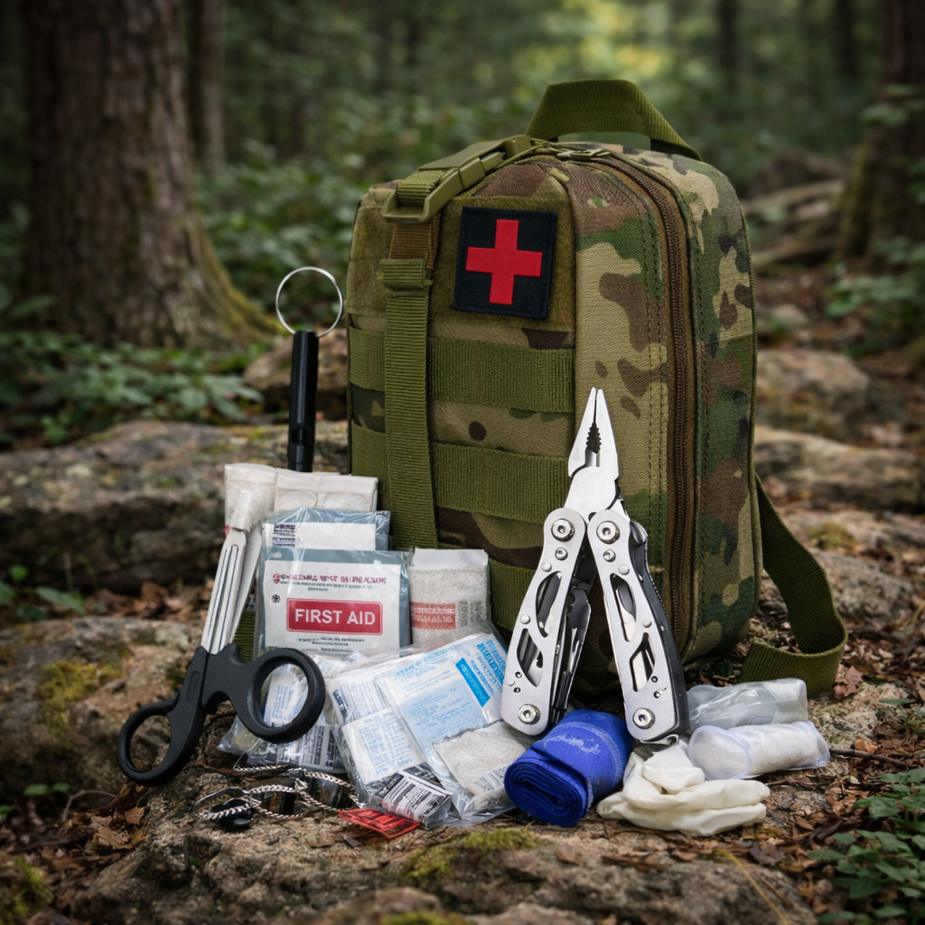 Kit de Survie 24-en-1 – Équipement d’Urgence Compact avec Trousse de Premiers Secours