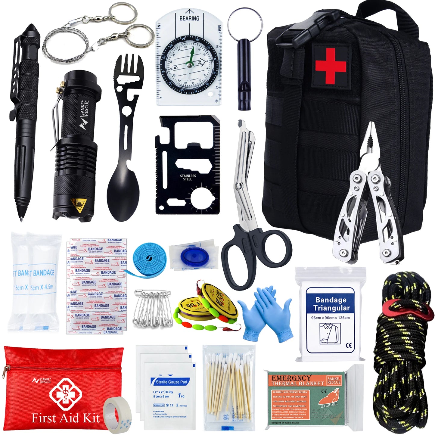 Kit de Survie 24-en-1 – Équipement d’Urgence Compact avec Trousse de Premiers Secours