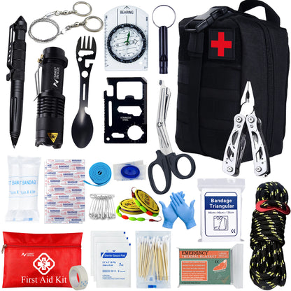 Kit de Survie 24-en-1 – Équipement d’Urgence Compact avec Trousse de Premiers Secours
