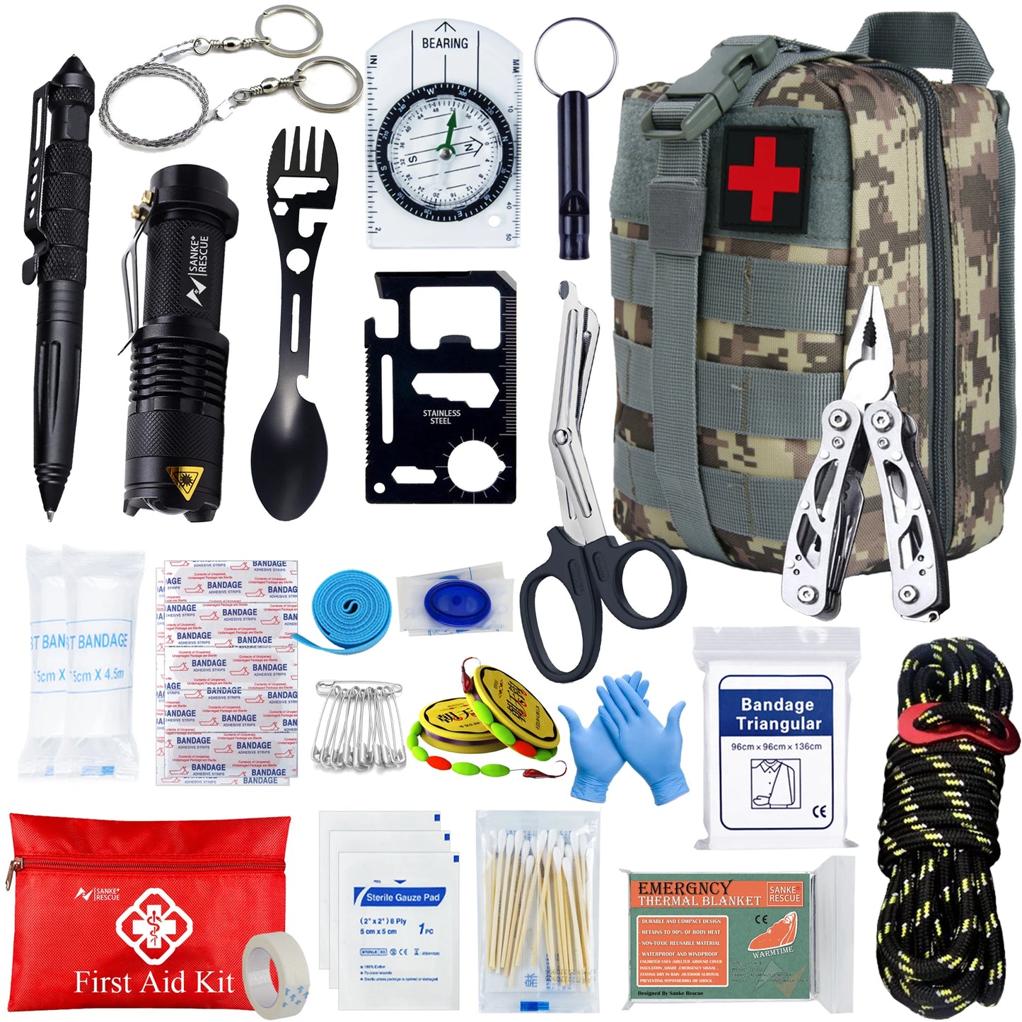 Kit de Survie 24-en-1 – Équipement d’Urgence Compact avec Trousse de Premiers Secours
