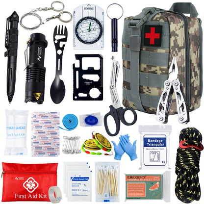 Kit de Survie 24-en-1 – Équipement d’Urgence Compact avec Trousse de Premiers Secours