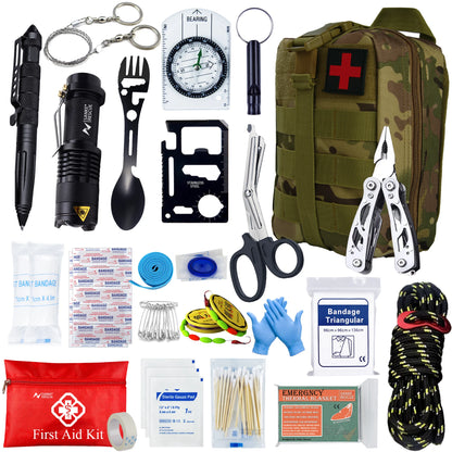 Kit de Survie 24-en-1 – Équipement d’Urgence Compact avec Trousse de Premiers Secours