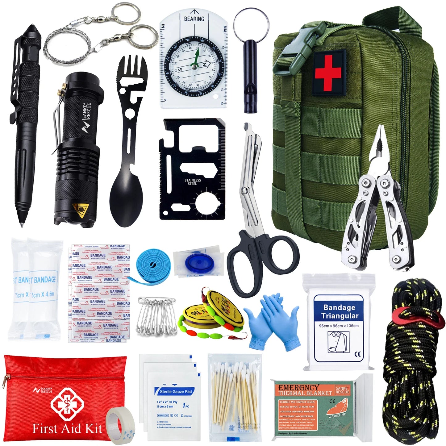 Kit de Survie 24-en-1 – Équipement d’Urgence Compact avec Trousse de Premiers Secours