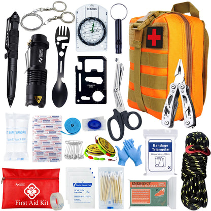 Kit de Survie 24-en-1 – Équipement d’Urgence Compact avec Trousse de Premiers Secours