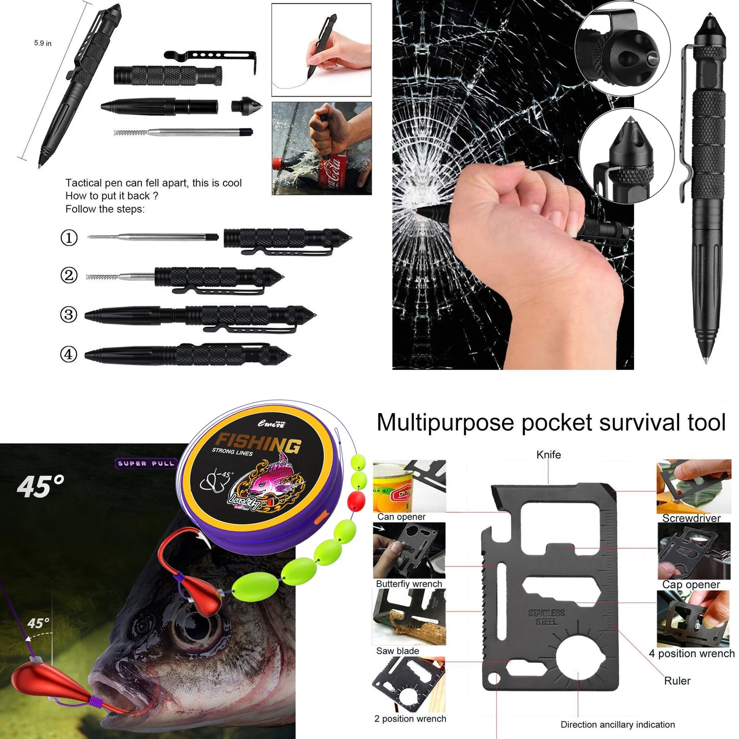 Kit de Survie 24-en-1 – Équipement d’Urgence Compact avec Trousse de Premiers Secours