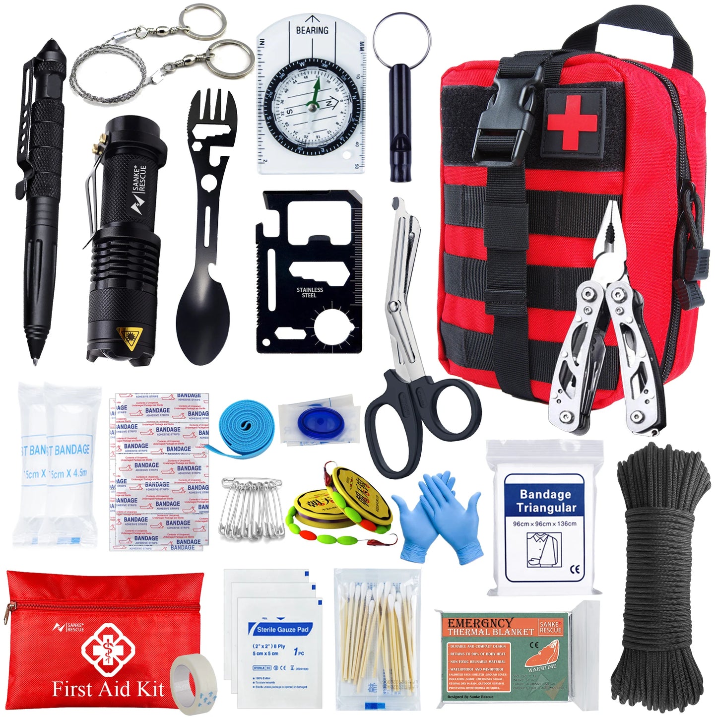 Kit de Survie 24-en-1 – Équipement d’Urgence Compact avec Trousse de Premiers Secours