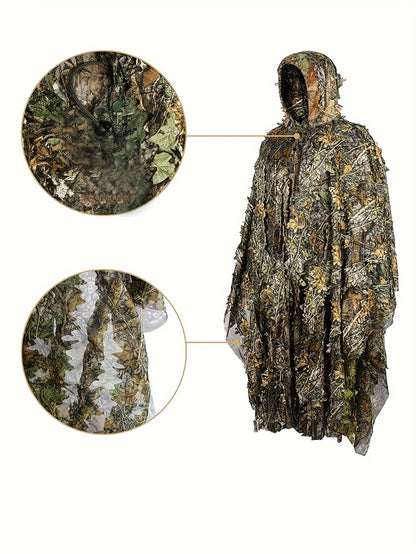 Poncho Camouflage 3D à Capuche – Survie, Chasse et Activités Outdoor